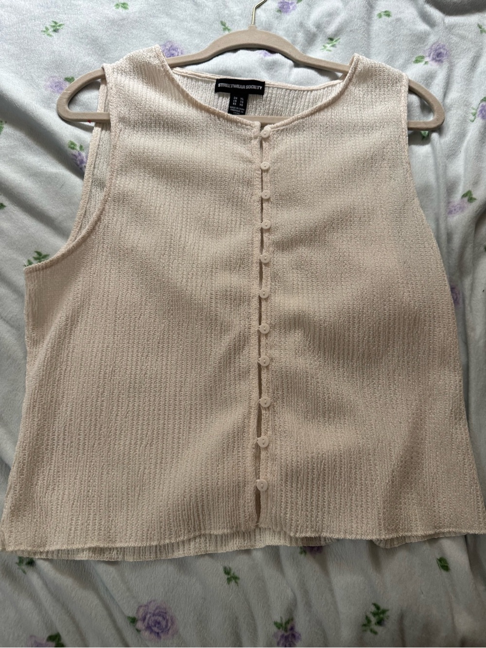 Cream Knit Button-Front Sleeveless Top